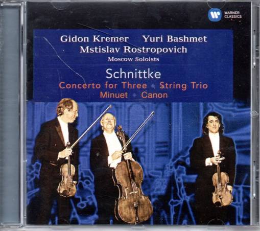 Okładka ROSTROPOVICH, MSTISLAV/GIDON KREMER/YURI BASHMET/MOSCOW SOLOISTS - SCHNITTKE: CONCERTO FOR THREE, STRING TRIO, MINUET