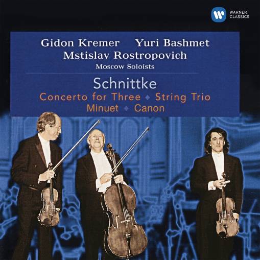 Okładka ROSTROPOVICH, MSTISLAV/GIDON KREMER/YURI BASHMET/MOSCOW SOLOISTS - SCHNITTKE: CONCERTO FOR THREE, STRING TRIO, MINUET